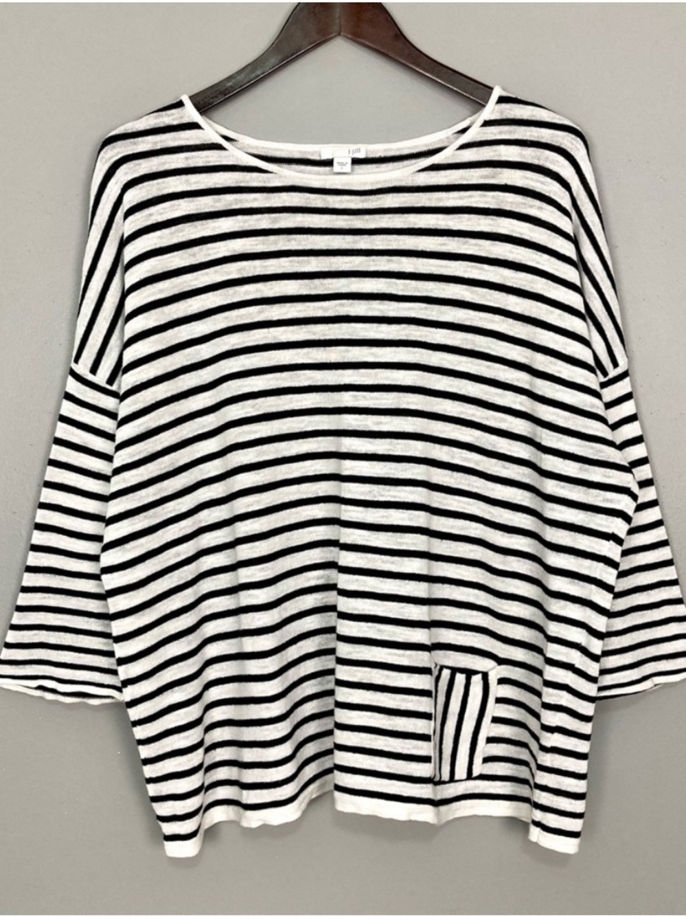 J. Jill Nautical Striped Linen Blend 3/4 Sleeve Top Size L - Picture 2 of 10
